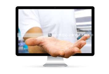 Man using web address to surf on internet