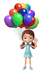 Fototapeta na wymiar kid girl with Ice cream and balloon
