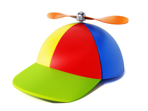 Multi colored hat with propeller isolated on white background. 3D illustration
