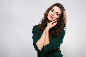 Naklejka premium A portrait of lovely woman with dark hair