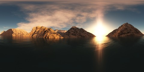 panorama of mountain lake at sunset. made with the one 360 degre