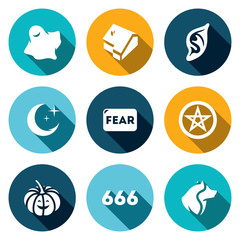 Vector Set of Fear Icons. Ghost, House, Vampire, Night, Devil, Halloween, Star, Werewolf.