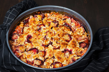 Delicious homemade crumble plum cake