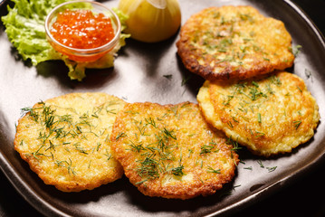 potato pancakes with caviar