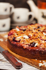 Delicious homemade crumble plum cake