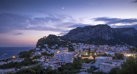 Panorama of Capri island at night, Italy