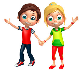 Fototapeta premium Kid boy with and girl Funny pose