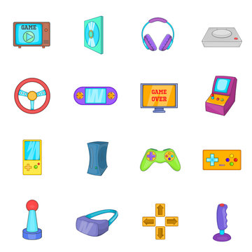 Video game icons set in cartoon style. Game controllers set collection vector illustration