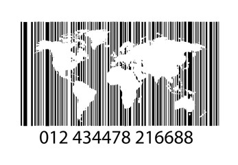 Bar-code on white with world map