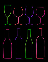 colorful linear set of bottle and glass