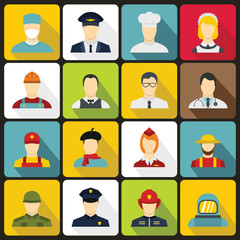 Professions icons set in flat style. People activities set collection vector illustration