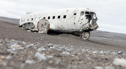 Fototapeta na wymiar The abandoned wreck of a US military plane on Southern Iceland