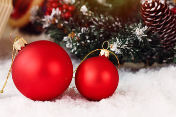 Fototapeta na wymiar Closeup of red Christmas balls