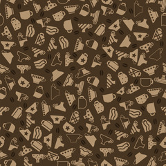 Set of Coffee Cups Seamless Pattern on Brown Background