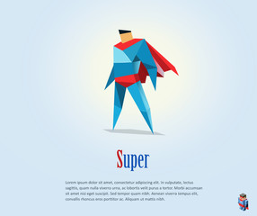 Vector illustration of super hero, origami style icon