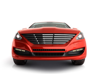 red car front view 3d render on white