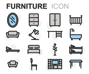 Vector flat line furniture icons set