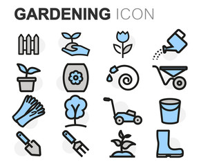 Vector flat line gardening icons set