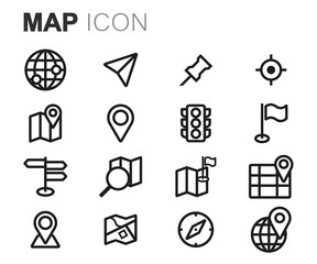 Vector black line map icons set