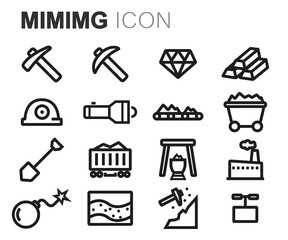 Vector black line mining icons set
