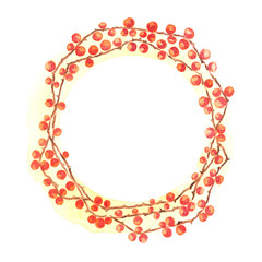 Hand painted round Christmas  floral frame. Watercolor painting.