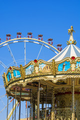 Carousel and ferris wheel in the park