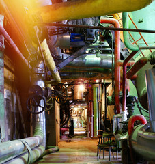 Pipes, tubes, machinery and steam turbine at a power plant