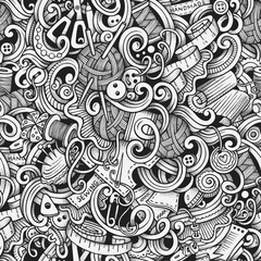 Cartoon hand-drawn doodles handmade, sewing seamless pattern