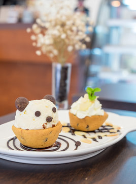 Nutella Cookie Cup Ice Cream Panda On Chocolate Decor Dish