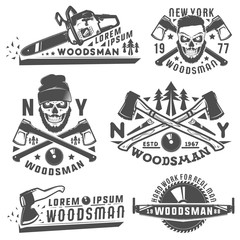 Obraz premium Set or woodman for t shirt and tattoo lumberjack vinage style,emblems and logo.