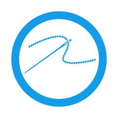 Icono plano aguja con hilo en circulo color azul