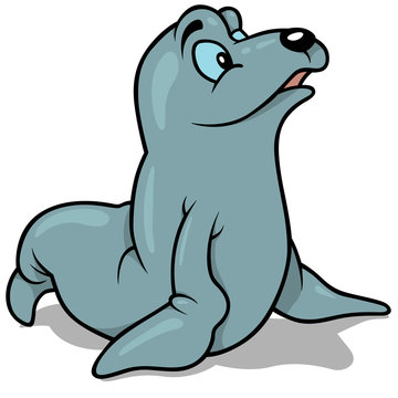 Blue Eyed Seal - Colored Cartoon Illustration, Vector