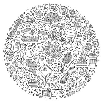 recommend clip art: Set of Italian food cartoon doodle objects, symbols and items