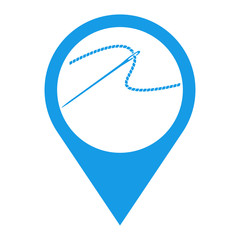 Icono plano localizacion aguja con hilo azul