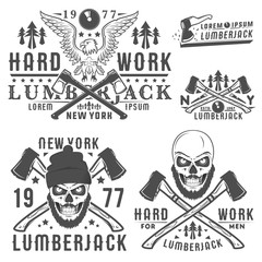 Set or woodman for t shirt and tattoo lumberjack vinage style,emblems and logo.