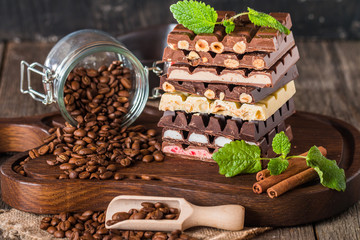 assortment of white, dark, and milk chocolate