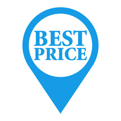 Icono plano localizacion texto BEST PRICE azul