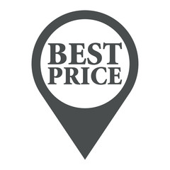 Icono plano localizacion texto BEST PRICE gris