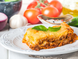 Close-up of a traditional lasagna