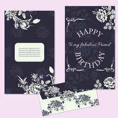 Printable Happy Birthday Invitation Template: invitation,  Birthday  cards  set.  postcards and envelope