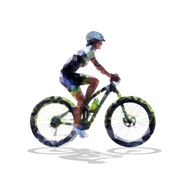 Cycling woman, isolated geometric vector illustration. Abstract