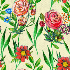Seamless pattern with colorful flowers