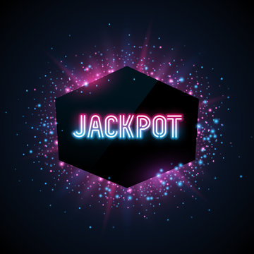 Jackpot advertisement template. Colorful dust on dark background