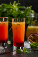Cold cocktail with passion fruit