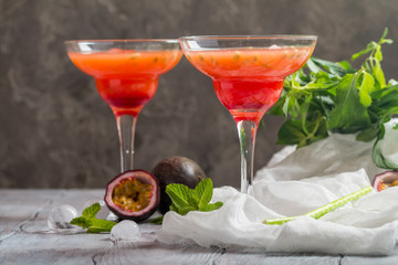 Alcoholic cocktail with fresh passion fruit