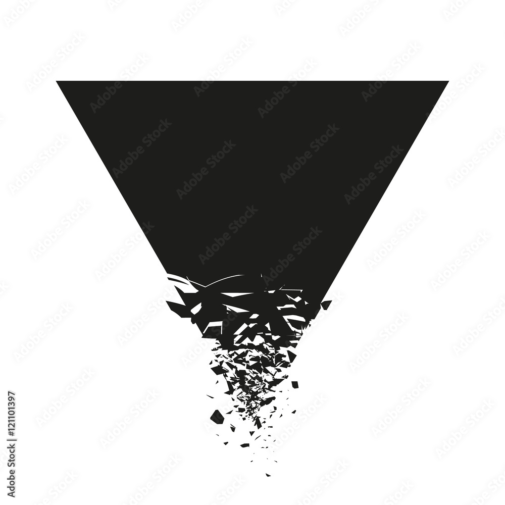 Poster black triangle with debris isolated on white background. abstract black explosion. geometric backgro