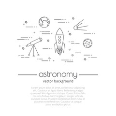 Vector background with illustration of space life. Set of astronomy line art icons. Astronomy - typography quote.