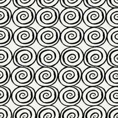 Seamless pattern with swirls in black on white background.