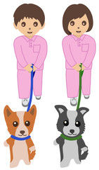 犬の散歩をする看護師