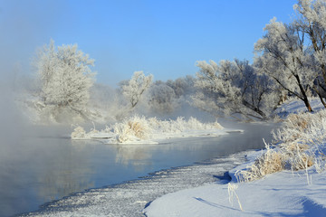 fog over winter river